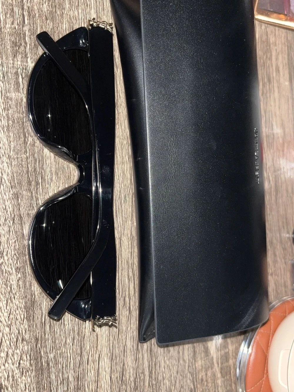 Saint Laurent Black Oval Cat Eye Sunglasses with Case